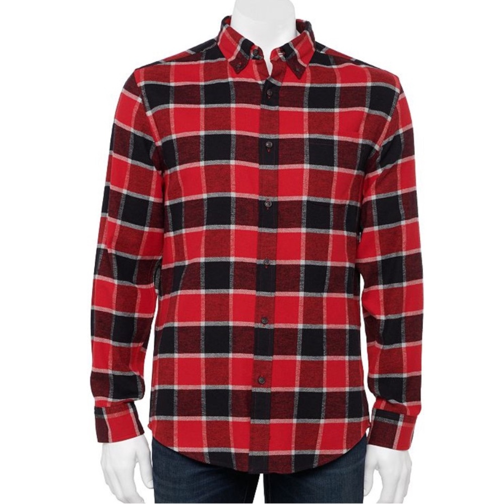 NWT M Flannel Button Down Shirt Croft & Barrow Red Black Plaid